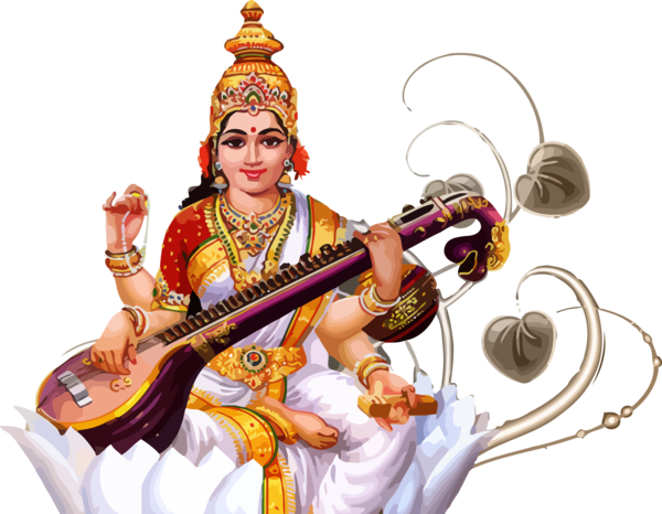 Vasant Panchami Veena Musical Instrument Saraswati For Happy Lights Transparent PNG Image