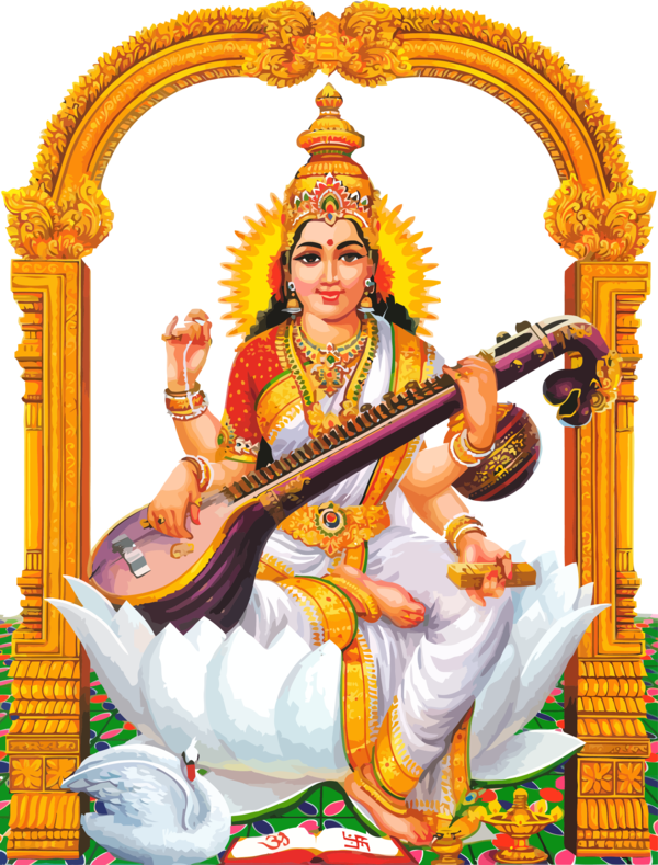 Vasant Panchami Veena Saraswati String Instrument For Happy Eve Party 2020 Transparent PNG Image