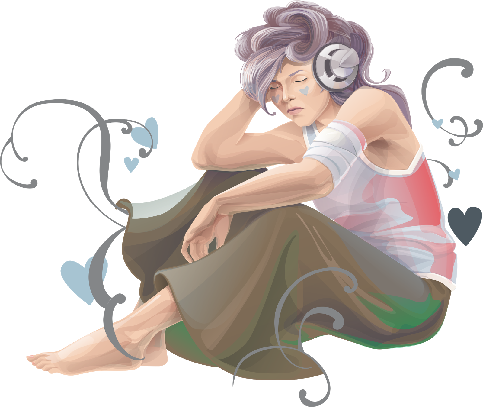 Girl Vector Music Listening Download HQ Transparent PNG Image